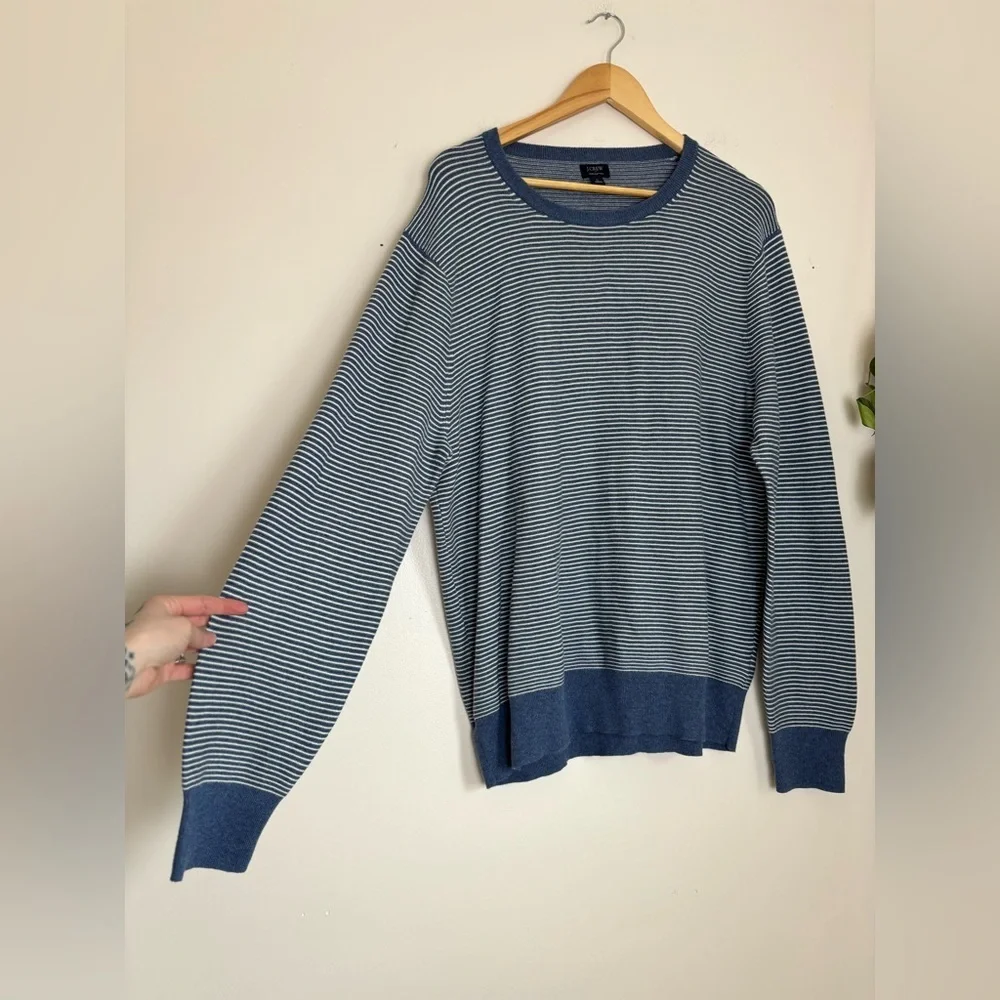 J.Crew Cotton Crewneck Sweater In Striped Garter Stitch
